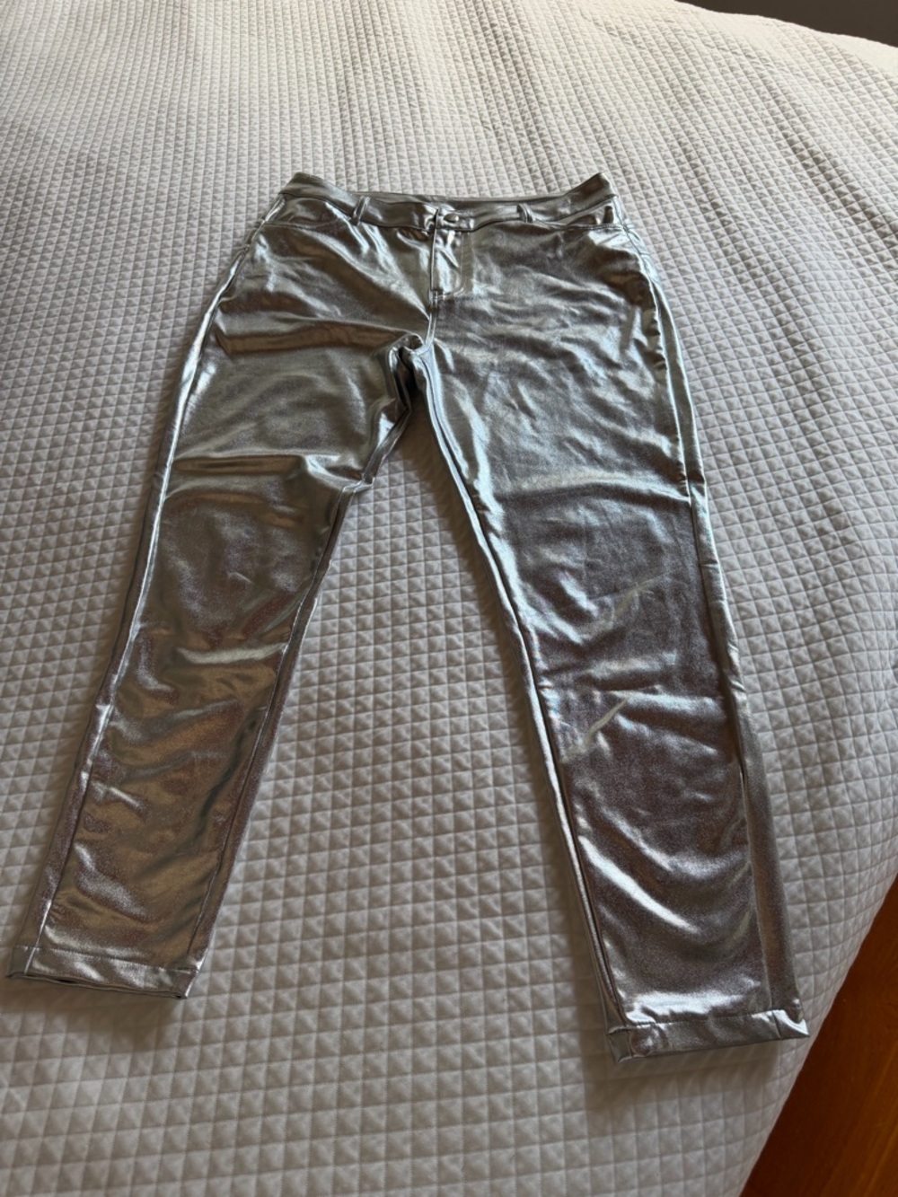 Metallic Silver High-Waist Leggings